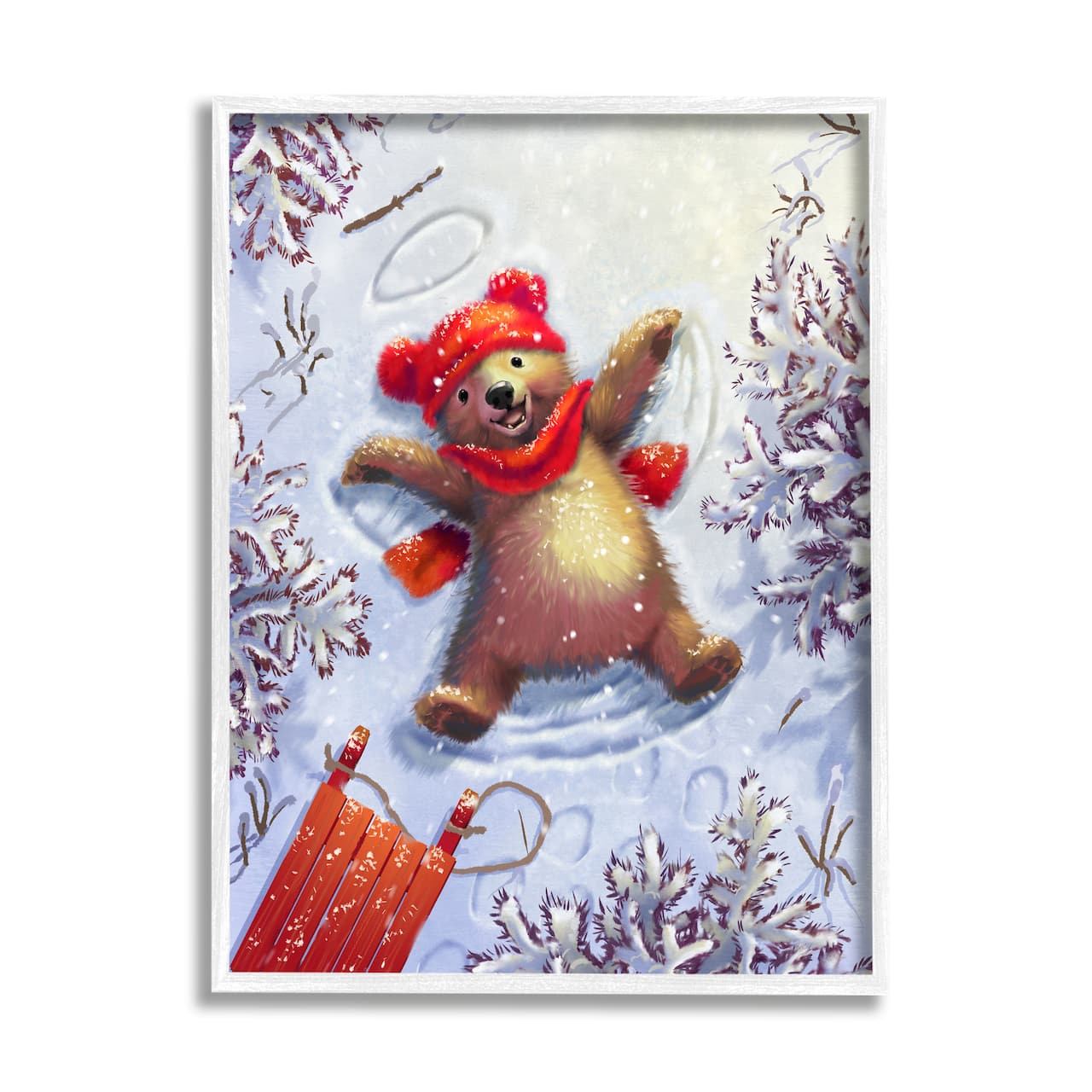 Stupell Industries Bear Cub Snow Angel Sled Framed Giclee Art